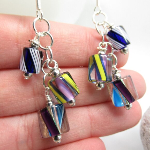 Cane glass mix dangle earrings - Picture 2 of 10